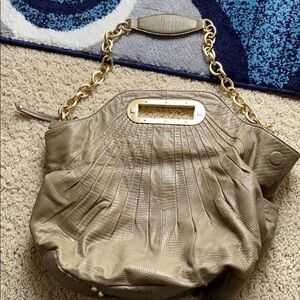 BCBGMAXAZRIA tan snakeskin leather tote